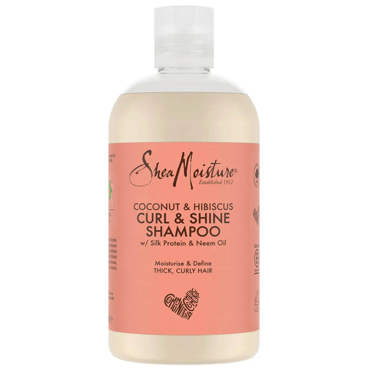 Shampo SHEA MOISTURE për kaçurrela dhe shkëlqim kokosi dhe hibiscus 384 ml